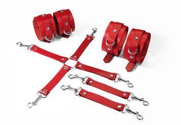 Набір для БДСМ Feral Feelings BDSM Kit 3 Red, наручники, поножі, хрестовина SO8270 фото