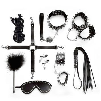 BDSM-набір Art of Sex &ndash; Spikes BDSM Set Leather, 10 предметів, чорний, натуральна шкіра SO7140 фото